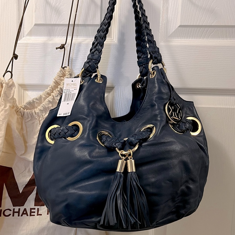 Michael Kors MK Navy Blue Leather Handbag
